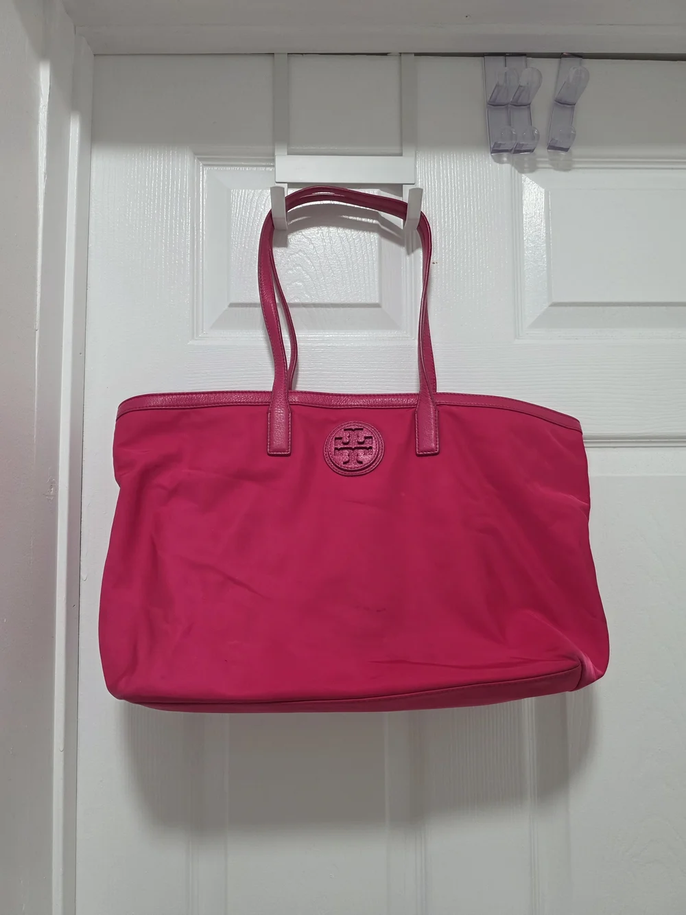 Tory Burch Hot Pink Nylon Tote with Logo Medallion